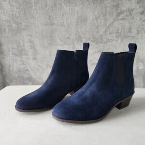 Vionic Ankle Boots Womens 9.5 Water Repellent Suede Navy Blue Roseland Bootie